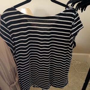 LOFT Black and White Striped Short Sleeve Tee
